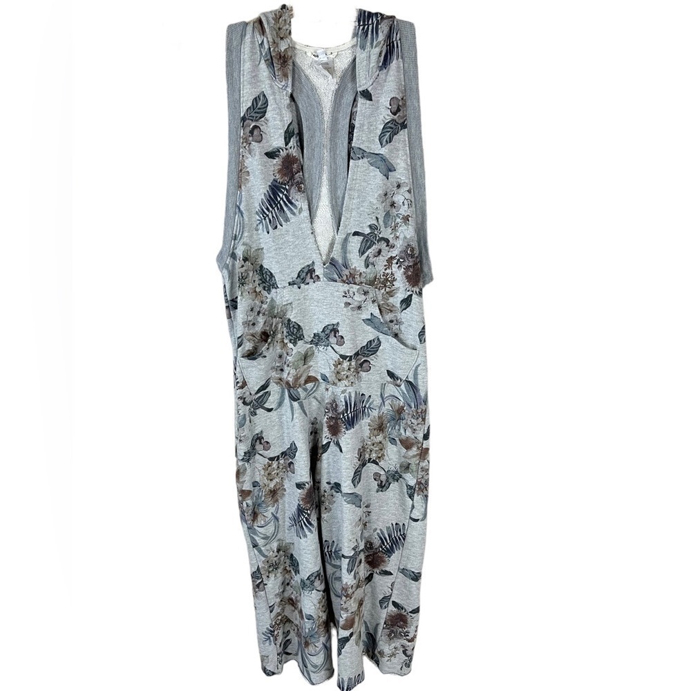 Cousin Earl Sleeveless Deep V-Neck Floral Hoodie Wide Leg Crop Jumpsuit S